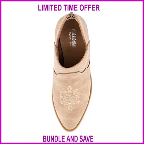 CUSHIONAIRE Rodeo Cowboy Boots for Women, Stylish Short  Pointed Toe Western Ankle Boots with Low Block Heel and Back Zipper